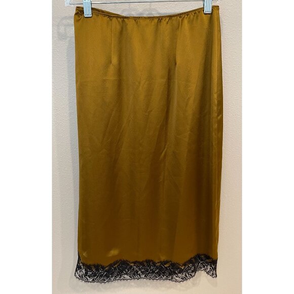 Victoria's Secret Midi Slip Skirt Small Bronze Gold Satin Lace Y2K - Picture 4 of 10
